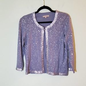Joan Vass Studio Ice Blue Silver Sequin Cardigan Medium Cotton Viscose Sweater